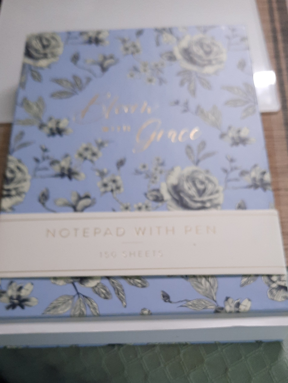 Floral Notepad with Pen - Blue & Cream